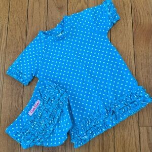 Girls Turquoise Blue Polka Dot RuffleButts Swim Set - Size 6